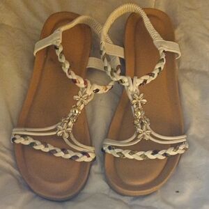 Women's White Braided Sandals